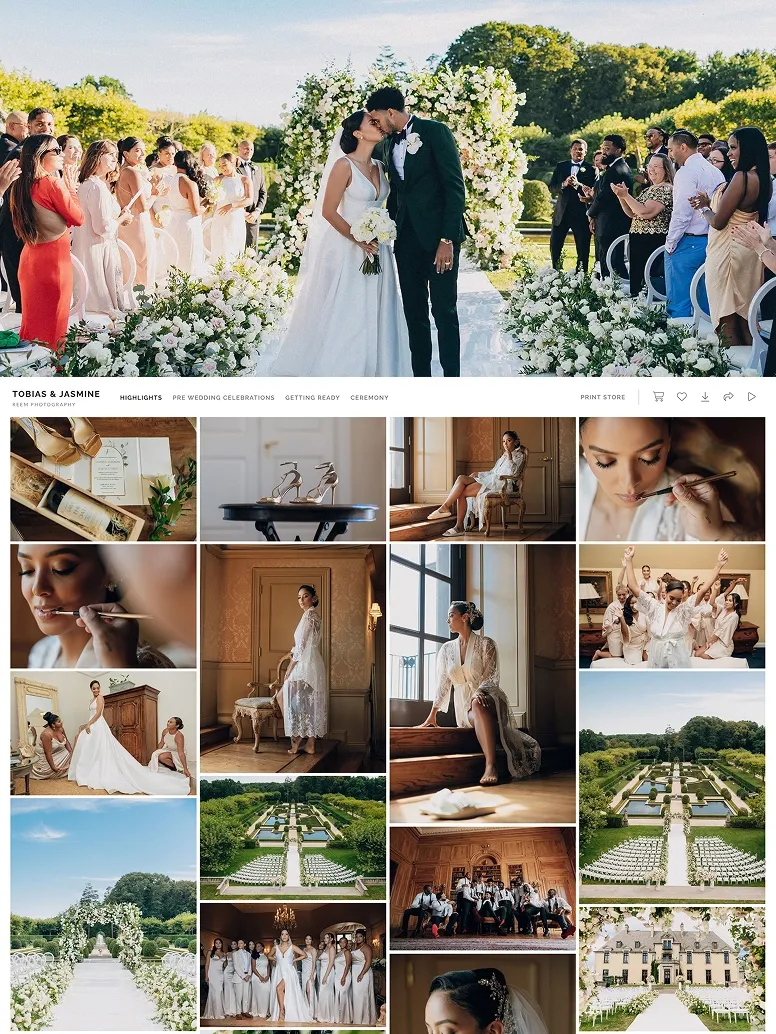 Luxury garden wedding photography of Tobias and Jasmine featuring floral ceremony arch, bridal preparations, and scenic estate views.