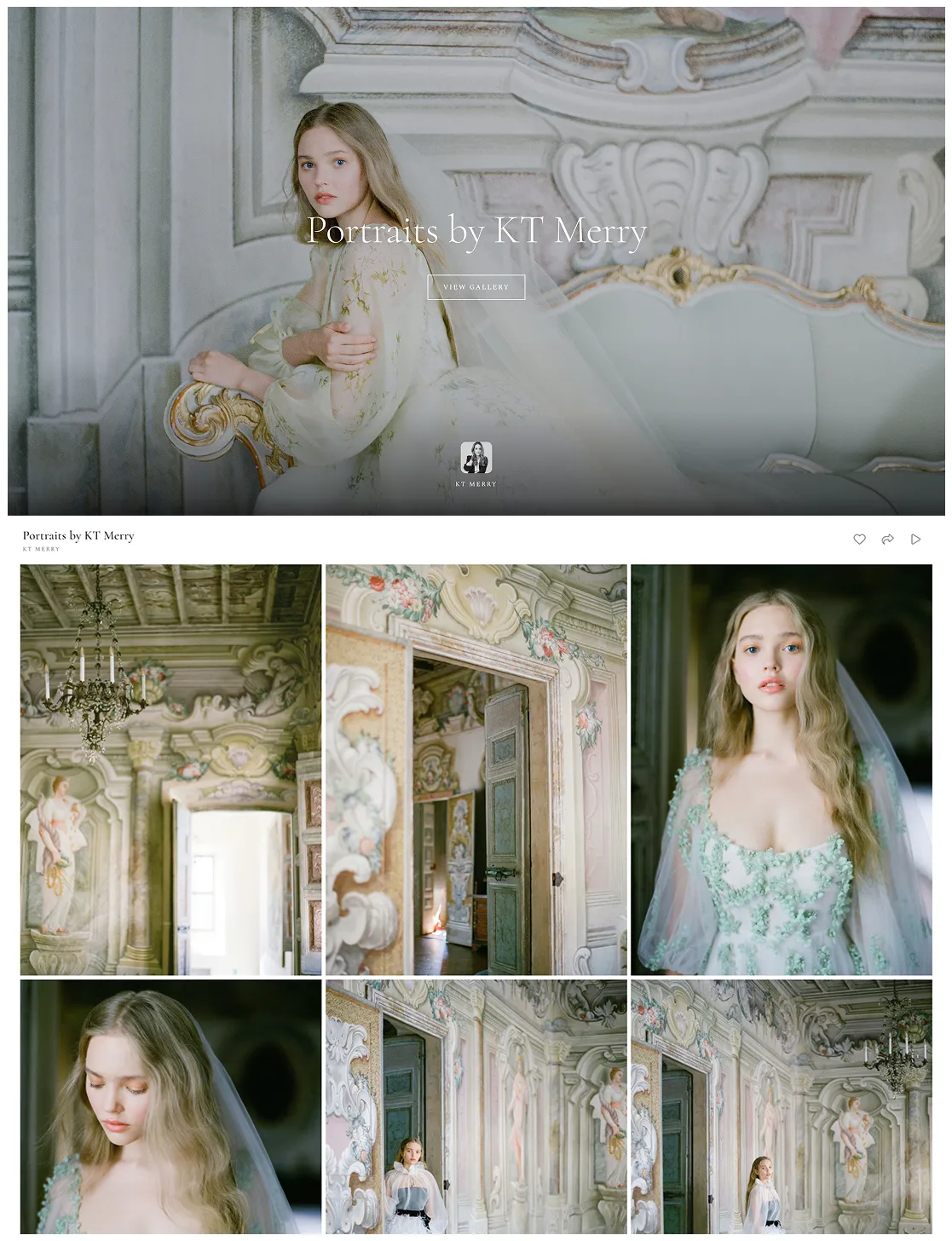 Fine art portrait photography by KT Merry featuring vintage-inspired interiors, hand-painted walls, and romantic bridal styling.