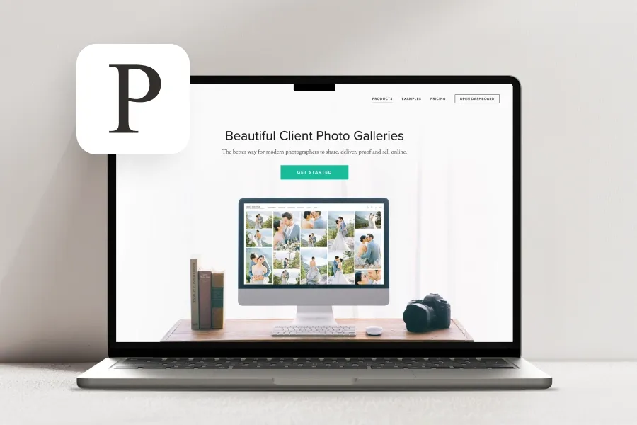 Pixieset homepage on a laptop screen showcasing beautiful client photo galleries for photographers to share, proof, and deliver images online.