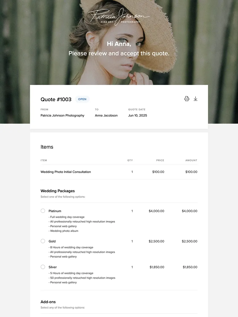 Wedding photography questionnaire with client details and preferences—Pixieset makes it simple to collect client info online before shoots.