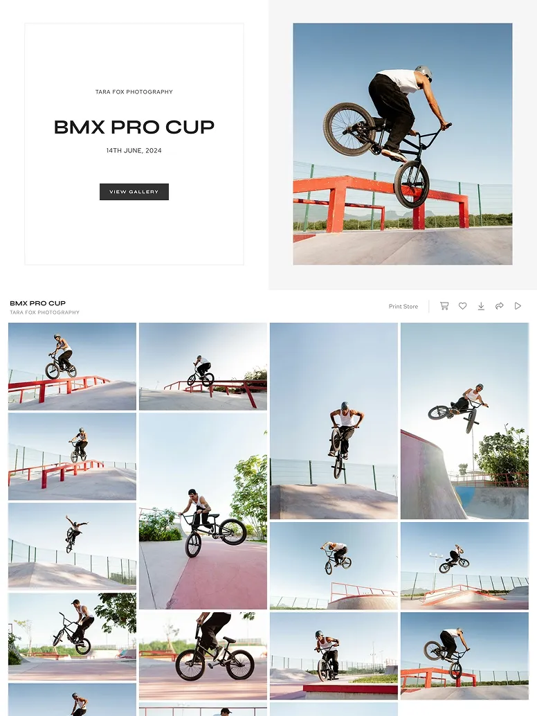 BMX competition photography at the BMX Pro Cup featuring skilled riders performing tricks, jumps, and rail slides at the skatepark.