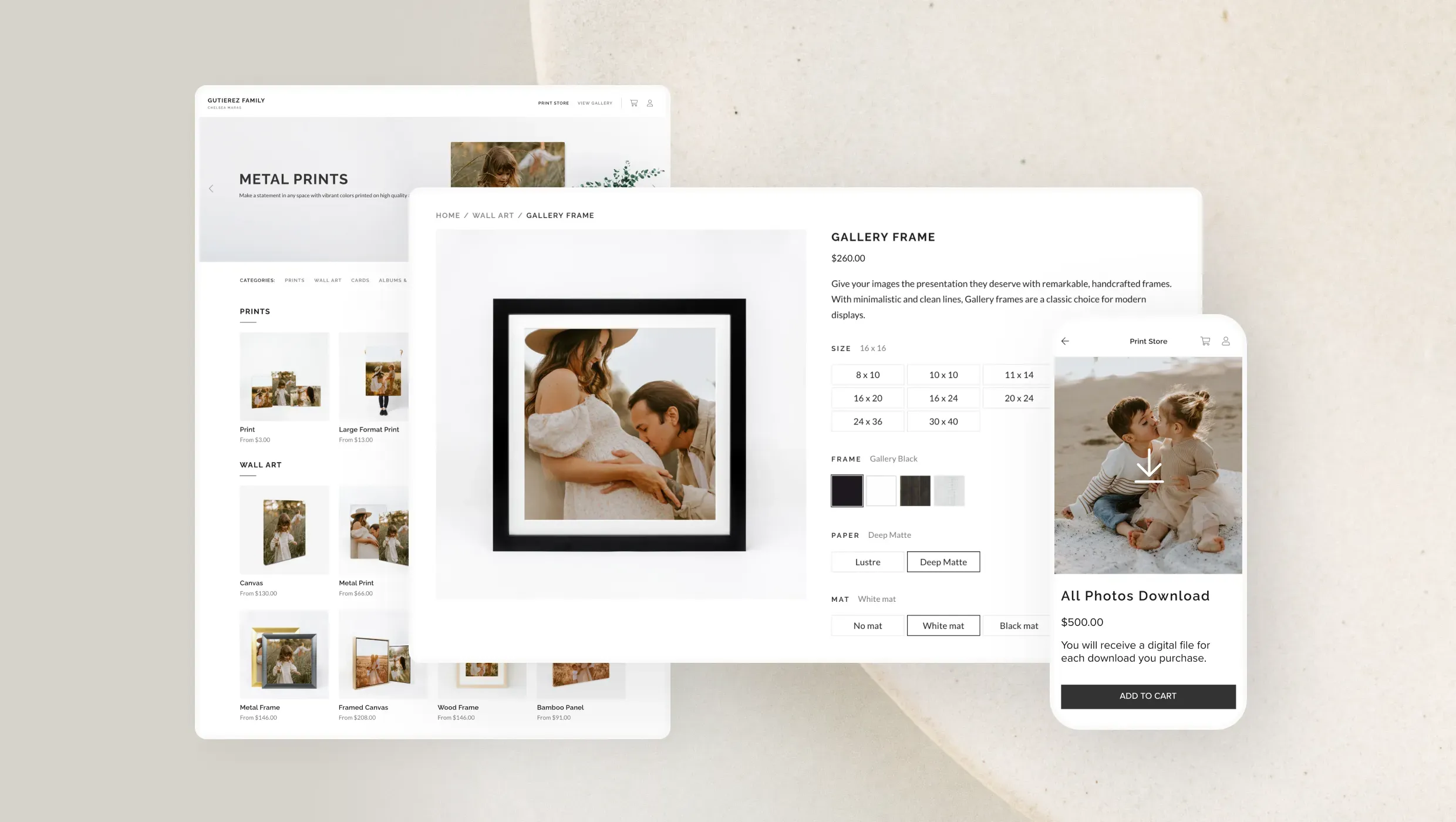 Pixieset's Store integration makes it easy to sell photos, digital downloads, and prints, like with this maternity gallery.