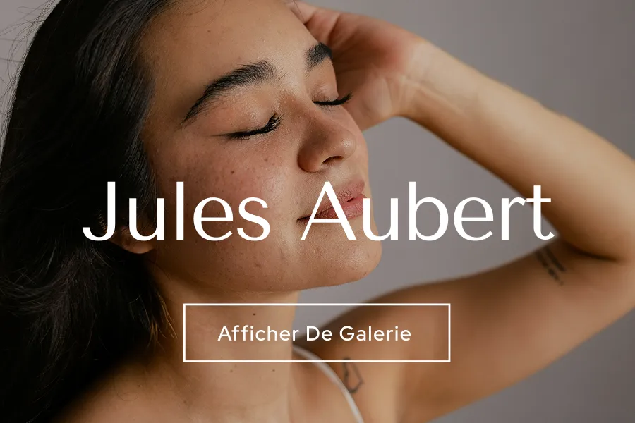 Model Jules Aubert with glowing skin in minimalist beauty photography portfolio