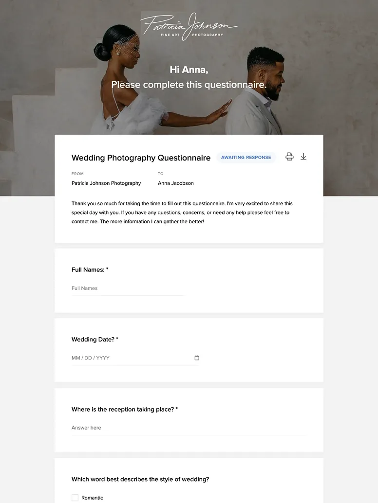 Photography quote with package options and add-ons—Pixieset helps photographers send professional quotes and upsell services easily.