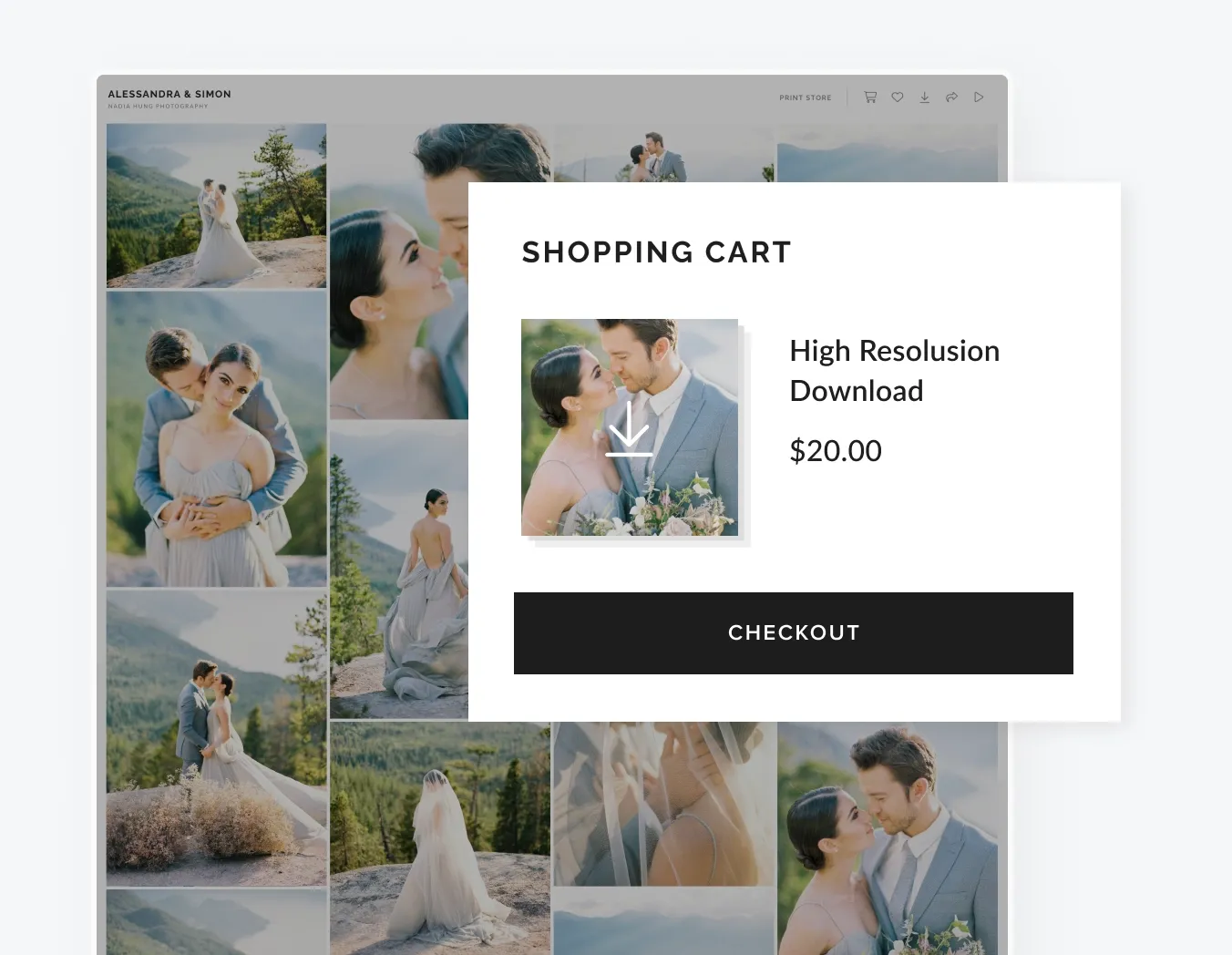 Pixieset Client Gallery gives photographers more control over digital downloads, offering clients high-resolution or web-ready images for purchase and instant delivery.
