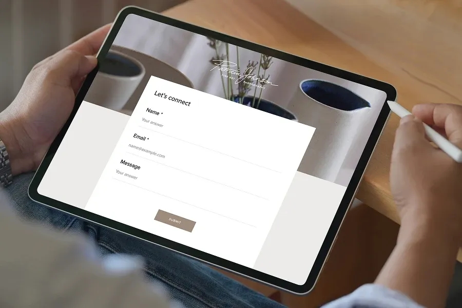 Photographer’s contact form displayed on tablet for client inquiries and lead capture